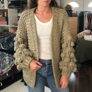 Bulky Pom Pom Sleeve Cardigan